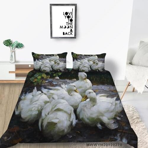 White Swans Bedding Set Full Size Artistic Romantic Duvet Cover Animal Single Twin Double King Queen Bed Set For Girls