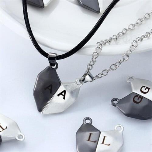 1PC Magnetic Couple Necklace Lovers Heart Pendant Letter pairing Couple Magnetic Distance Faceted Heart Pendant Necklace