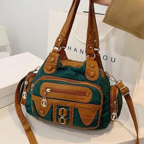 Fashion High Quality Washed PU Leather Handbag Ladies Daily Bag Gift Handbag Large Capacity Shoulder Bags Purse 2020 new Ladies