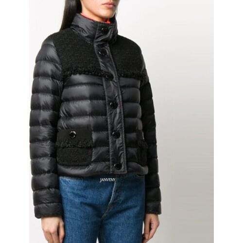 2021 New Trendy Women Short Puffer Lightweight Jacket Female 90% White Duck Down Ultra Light Lace Stitching Ladies Overcoat