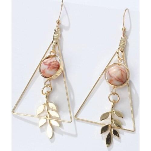 New fashion American Fashion Vintage Hollow Out Triangle Marble Round Beads Leaf Earrings For Woman Girls Jewelry