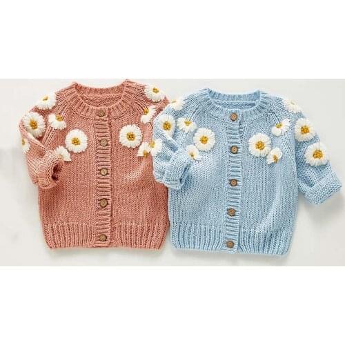 Autumn Newborn Girls Cardigan Sweater Coat Infant Girls Long Sleeve Daisy Flower Top Toddler Baby Girl Clothes Embroidered Coats