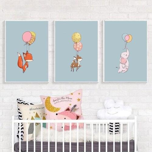 Cartoon Squirrel Deer Elephant Animal Poster Canvas Print Painting Wall Art Kids Room Home Decoration