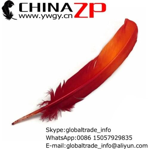 Gold Manufacturer CHINAZP Factory 50pcs/lot Top Quality Decoration Dyed Fiery Red Turkey Rounds Quill Wing Feathers