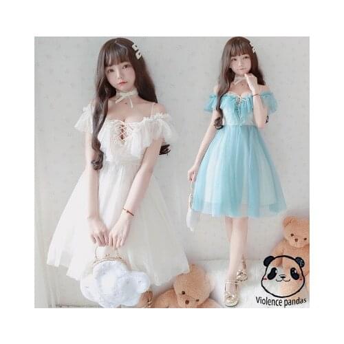 Sexy sweet lolita dress thin women low chest off Shoulder v-neck bandage victorian dress kawaii girl princess tea party loli cos