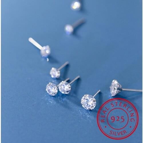 925 Sterling Silver Tiny Dazzling Round CZ 3mm 4mm 5mm 6mm 7mm 8mm Stud Earring For Women Girl Kids Silver 925 Jewelry Gift DT55