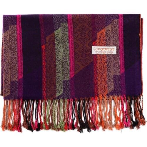 Pashmina Silk Shawl Paisley Stripes Scarf Wrap Hijab Stole Autumn Spring Winter Soft Long Gift Cashmere Warm Top Quality Purple