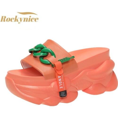 Summer Women Slippers Flip-Flops Beach Shoes New Ladies Wedge Heels Shoes Woman High Platform Slippers White Outside Sandals 9cm