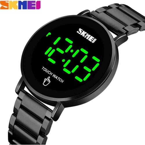 SKMEI Fashion Men Digital Watch Male Touch Screen LED Light Display 3bar Waterproof Stainless Steel Strap montre homme 1550