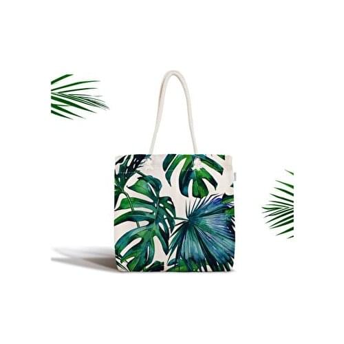 Realhomes Gift Summer Holiday Sea Beach Bag Leaf Pattern Digital Printed Zipper Cloth Bag