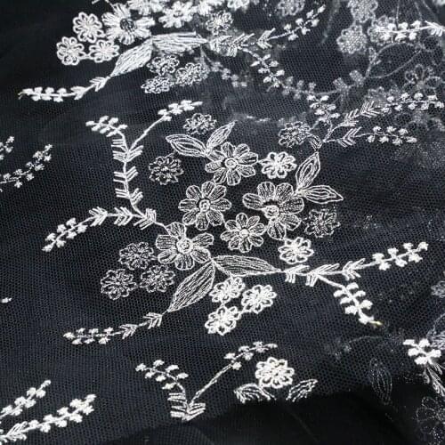 Super beautiful mesh fabric silver embroidered embroidery fabric soft black mesh embroidered garment hand made DIY fabric
