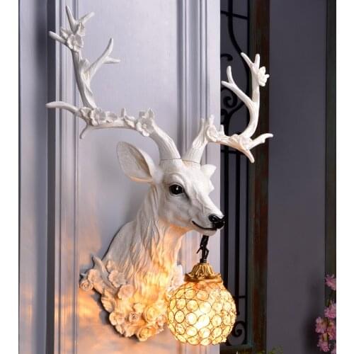 Nordic LED Loft Resin Deer Wall Lamp for Dining Room Attic Aisle Living Room Bedroom Wall Sconce Light Home Decor Vanity Light