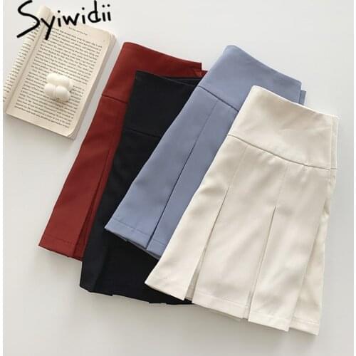 Syiwidii Sexy Women Short Pleated Skirts Summer 2021 New Fashion High Waist Casual A Line Mini Skirt Zipper White Blue Black
