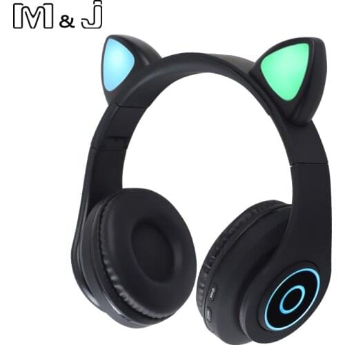 Flash Light Cute Cat Ears Bluetooth Wireless Headphone with Mic Can control LED Kid Girl Stereo Music Helmet Phone Headset Gift