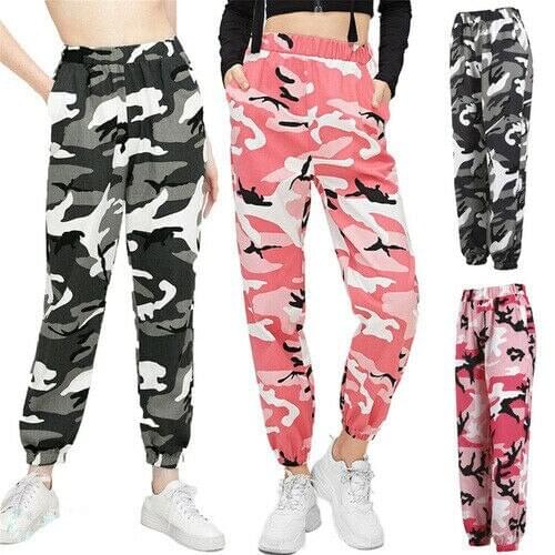 Fashion Women High Waist Camouflage Print Street Style Hip Hop Dance Sports Casual Cargo Pants Pencil Trousers