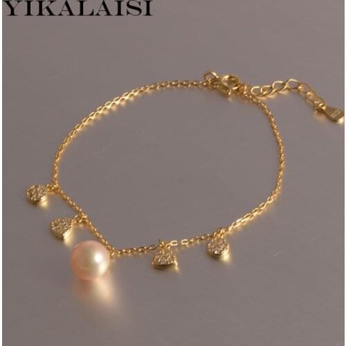 YIKALAISI 925 sterling Silver Jewelry 8-9mm Round Natural Freshwater Pearl Bracelet Genuine Pearl Jewelry Style For Women