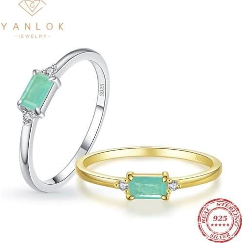 YANLOK Hot Sale Authentic 925 Sterling Silver Paraiba Tourmaline Finger Ring for Women Sterling Silver Jewelry Anel Accessories