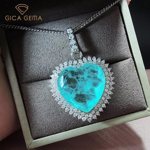 GICA GEMA Vintage Heart Pendant Necklaces For Women 20*20mm Created Paraiba Tourmaline Emerald Fashion Promise Female Gifts