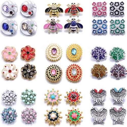Multi Style Mix 10pcs/lot New Snap Jewelry Rhinestone Flower 18mm Snap Buttons Fit 18mm Snap Bracelet Necklace Women Jewelry