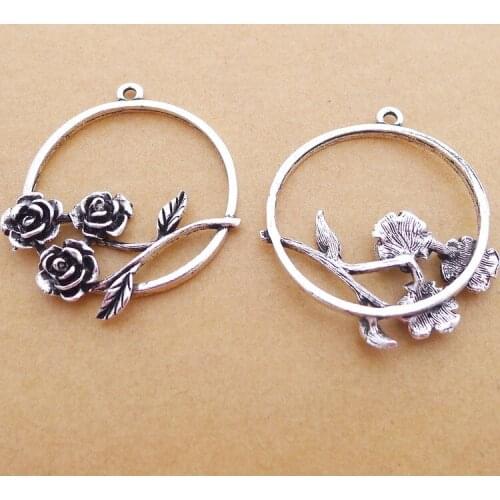 5 pieces/lot 32*38mm Antique silver color Metal alloy Rose Flower Charm Necklace Pendant Earring Bracelet key chain DIY jewelry