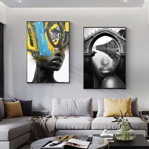 Abstract Portrait with Landscape Wall Art Canvas Painting Posters and Prints Wall Art Pictures for Living Room Home Decoration