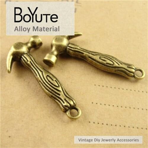 BoYuTe (50 Pieces/Lot) 14*32MM Antique Bronze Plated Zinc Alloy Materials Hammer Charms for Jewelry Making Accessories Wholesale