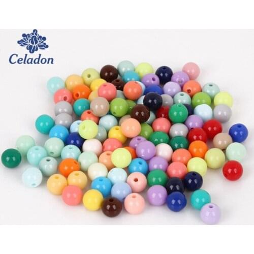 Celadon 20 Colors Round Acrylic Spacer Beads DIY Round Ball Loose Beads Dia. 8mm Hole 1.8mm for Jewelry Making 100pcs/lot