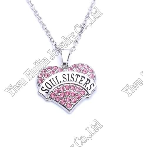 Soul Sisters Pave Heart Charm Necklace Clear Cystal Rhinestones