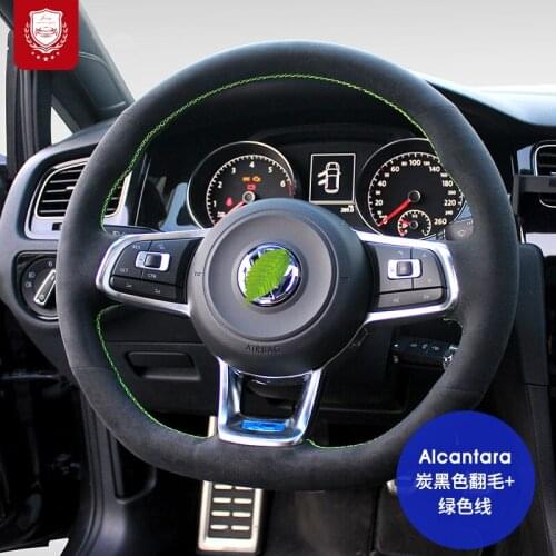 Real Alcantara steering wheel cover for VW Volkswagen Golf 7 gti Lamando Sagitar Magotan Tiguan suede Grip Cover car accessories