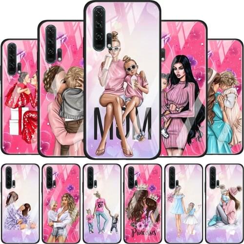 Tempered Glass Cover Love Flower Mom Baby For Honor 30 20 10 9X 8X Lite Pro Plus Silicone Phone Case Coque Shell