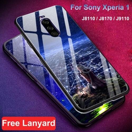 For Sony Xperia 1 Case J8110 J8170 J9110 back cover starry star Tempered glass hard phone case For Sony 1 Xperia1 glass shell