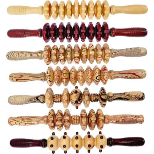 Yoga Meridian Rod Nine Fine Wheel Shaft Whole Body Massage Roller Pounded Waist Back Massage Neck Leg Wooden Massager