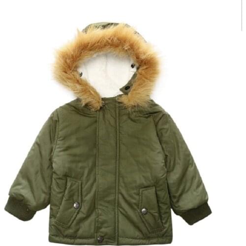 Hooyi Dark Green Children Coats Fleece Boy Clothes Winter Thick Outfits Kids Hooded Wool Blends Baby Boys Down Jacket Outerwear