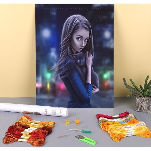 Woman Girl Pre-Printed 11CT Cross-Stitch Kit Embroidery DMC Threads Handicraft Craft Handmade Needlework Jewelry Floss Decor