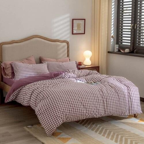 Papa&Mima Houndstooth Knitted Cotton Bedding Set Soft Warm Linens Single Queen King Flat Fitted Sheet Pillowcase Duvet Cover