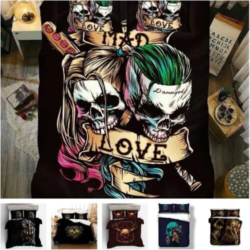 Hot style wholesale bedding set 3d digital skull printing 2/3pcs duvet cover & pillowcases set with zipper closure UK/AU/US size