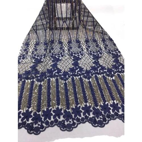 Royal Blue Sequined Lace Fabric, Embrodery Net Lace Material High Quality, New Fashion Tulle African Lace Fabric RF30151