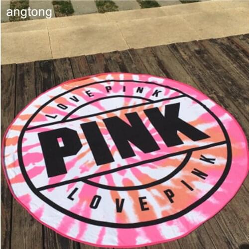 Round beach towel with pink print, diameter 160cm soft quick dry superfine fibre beach towel T183