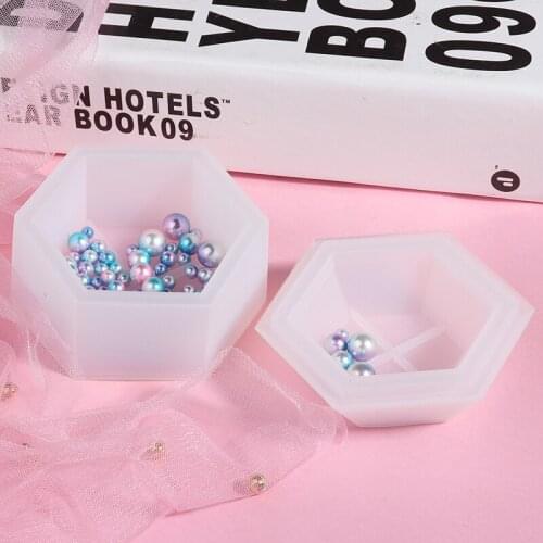Hexagon Silicone Storage Box Mold Pendant Bead Crystal Resin Epoxy Mould DIY Craft Jewellery Earings Storage Box Decorative Gift
