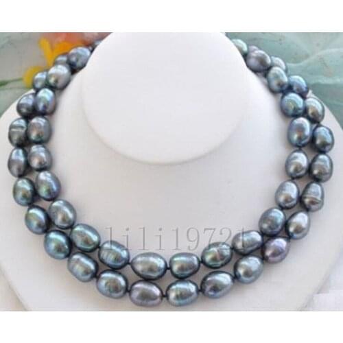 Hot sale Free Shipping>>>>9-11mm Natural Black Freshwater baroque pearl necklace 32"