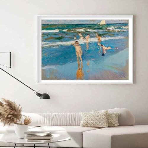 "Boys in the sea" by Joaquin sorolla Oil Painting Reproduction Canvas on Abstract Poster Print Wall picture for living room