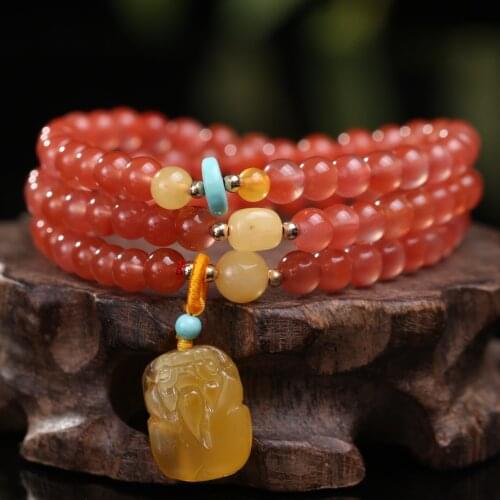 Chinese South Red Agate Multi-layer Bracelets for Women Girls Amber Pixiu Pendant Light Luxury Jewelry