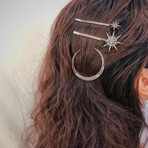 Fashion Girl Moon Star Crystal Hairpin Metal Flower Hairpin 2021 Womens Wedding Hair Accessories