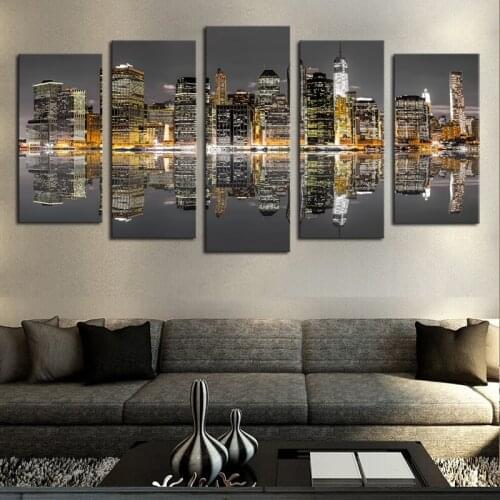 5 Panels Modern City Views Modular Picture Canvas Print Painting Wall Art Canvas Painting For Home Decor (No Frame)