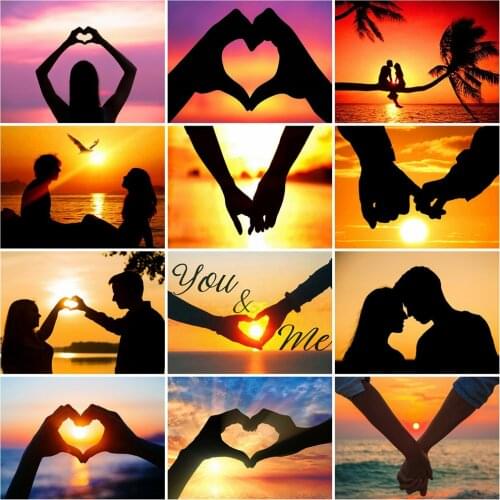 Huacan Diamond Painting Couples Portrait Diamond Embroidery Set 5D Sunset Beads Embroidery Modular Pictures Decoration For Home