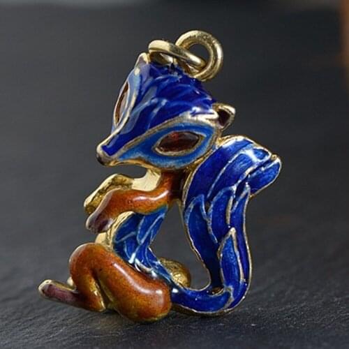 BOCAI new S925 pure silver gold-plated burnt blue craft female model three-dimensional cute fox shape 925 silver woman pendant