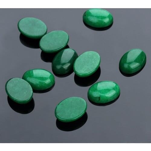 New Fashion 10pcs/lot Natural Bulk Beads 10x14 13x18mm Flat Back Oval Cabochons Cameo Green Stone Beads for Jewelry Makings