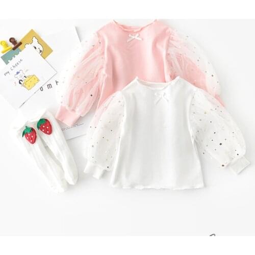 Adorable mesh tulle newborn baby girls blouse Spring autumn infant girls long sleeve shirt toddler baby bottom shirt children