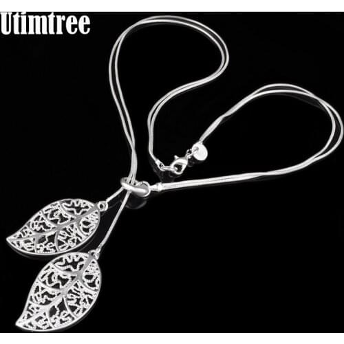 Charm Necklaces Pendants 925 sterling silver Fashion Hollow Out Big Leaf Snake Chain Trendy Necklace for Women Jewelry
