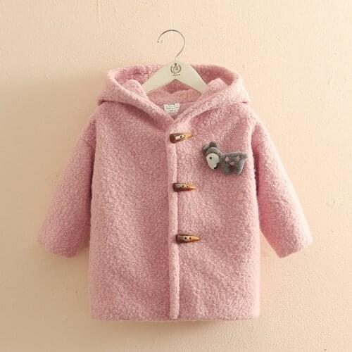 2020 Autumn Winter Spring 3 4 6-11 12 Years Thickening Medium Long Cartoon Button Hooded Blends Coats Trench For Kids Baby Girls